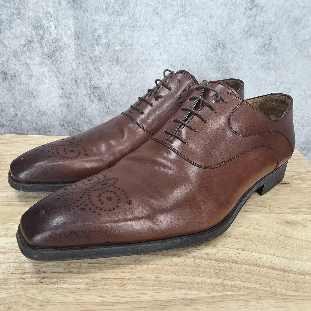Magnanni Oxford Shoes Mens‎ 14 Brown Leather Brogue Lace Up Derby Dress Shoes